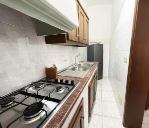 een keuken met een fornuis en een wastafel bij Casa Lia - Independent apartment in the Gulf of Orosei in Galtellì