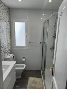 コラレホにあるApartamento Corralejoのバスルーム(トイレ、洗面台、シャワー付)