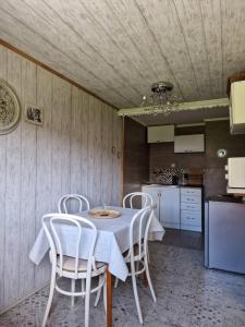 a dining room with a table and chairs in a kitchen at Cottage Kremna - Vila Kremna in Kremna +27 photos