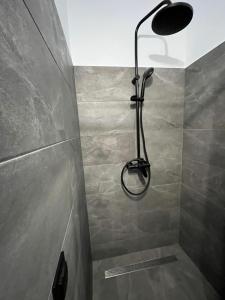 La salle de bains est pourvue d'une douche avec un pommeau de douche. dans l'établissement Nad Lewiatanem, à Chełmża