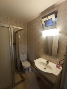 a bathroom with a sink and a toilet and a shower at Sirin Hotel in Corum