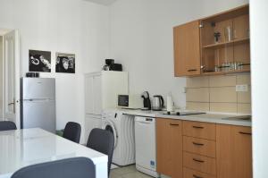 eine Küche mit einem weißen Kühlschrank und einem Geschirrspüler in der Unterkunft Apartment Trdinova in Ljubljana