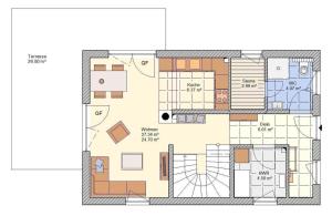 Půdorys ubytování Gemütliches Ferienhaus mit Sauna am Kurpark gelegen und nur 350 Meter vom Strand entfernt