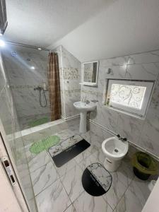ニシュにあるMarko Konakのバスルーム(シャワー、トイレ、シンク付)