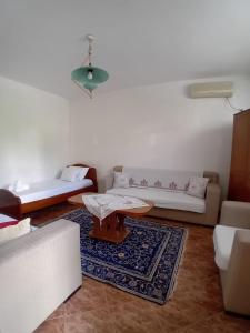 sala de estar con sofá y mesa en Stone City Gjirokaster Getaway, en Gjirokastra