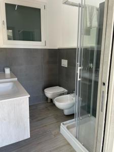 uma casa de banho com um chuveiro, um WC e um lavatório. em Rivad’Elsa em Baone
