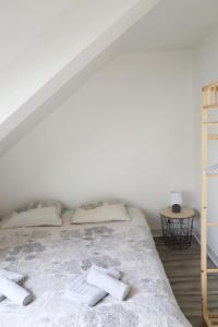 een slaapkamer met een bed met twee handdoeken erop bij Maison - 3 chambres - Jardin in Huisseau-sur-Cosson