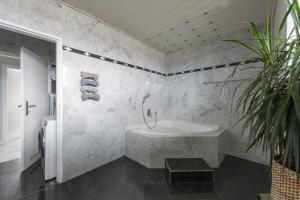 a bathroom with a bath tub and a sink at Munich Rooftop Retreat in Munich +18 photos