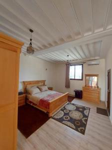 ein Schlafzimmer mit einem großen Bett in einem Zimmer in der Unterkunft Spacious villa in front of the Atlas Mountains in Marrakesch