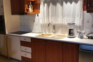 a kitchen with a sink and a blender on a counter at Apartment in quiet neighbourhood in Alimos in Athens