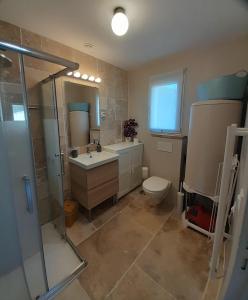 a bathroom with a toilet and a sink and a shower at Chez Lydia et Cédric in Rochefort-du-Gard