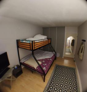 Zimmer mit 2 Etagenbetten und einem Teppich in der Unterkunft Cosy appart T4 90m~ Proche Paris - 5 min du RER C in Arpajon