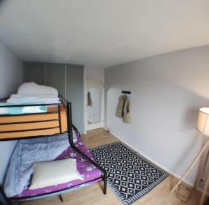 um pequeno quarto com um beliche e um tapete em Cosy appart T4 90m~ Proche Paris - 5 min du RER C em Arpajon