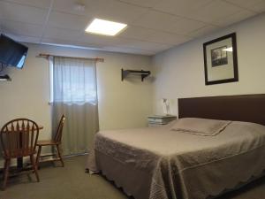 a bedroom with a bed and a chair and a television at HICKORY SHADES MOTEL in Nashville