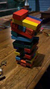 a stack of colored blocks on a table at Bob hostel Jodhpur in Jodhpur