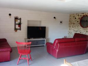 sala de estar con muebles de color rojo y TV de pantalla plana en Gîte Sion-les-Mines, 5 pièces, 10 personnes - FR-1-306-930, en Sion-les-Mines