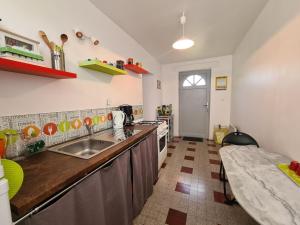 cocina con fregadero y encimera en Gîte Communauté de communes Brenne - Val de Creuse-Ciron, 2 pièces, 4 personnes - FR-1-591-21, en Ciron