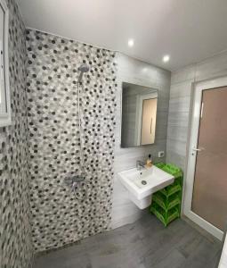 La salle de bains est pourvue d'un lavabo et d'une douche. dans l'établissement Dar sammoud S+1, à Kelibia