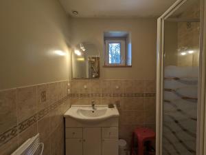 a bathroom with a sink and a shower at Gîte Saulcy-sur-Meurthe, 5 pièces, 8 personnes - FR-1-589-200 in Saulcy-sur-Meurthe