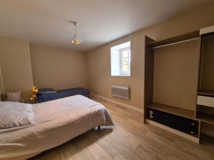 a bedroom with a bed and a large mirror at Maison de campagne en Berry, proche de La Châtre et George Sand, cour, jardin privé, tout inclus - FR-1-591-368 in Verneuil-sur-Igneraie