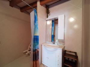 a bathroom with a sink and a shower curtain at Gîte Lorlanges, 3 pièces, 8 personnes - FR-1-582-352 in Lorlanges