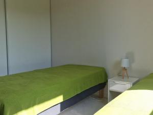 バニュルス・シュル・メールにあるAppartement Banyuls-sur-Mer, 3 pièces, 6 personnes - FR-1-309-130のベッドルーム1室(緑色のベッド2台、ナイトスタンド付)