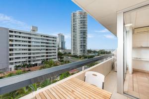 a balcony with a view of a city at Hi Ho Beach Apartments on Broadbeach in Gold Coast