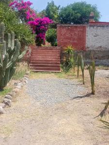 a garden with cacti and a sign that says season at VILLA ESCONDIDA in San Juan del Río