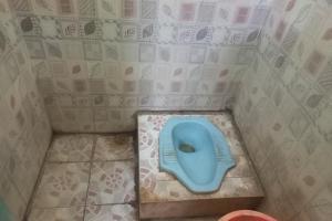 a small bathroom with a blue toilet in the floor at SPOT ON 93886 Kost Zalfa Amalia Syariah in Tegal