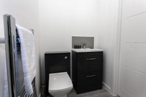 a small bathroom with a toilet and a sink at Modern 1 Bedroom Apartment in Bolton in Bolton