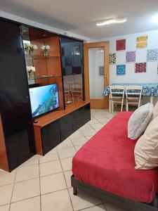 1 dormitorio con 1 cama y TV en una habitación en Intero Appartamento "ALLE MURA DEL CASTELLO Stefano e Paola Marchesini", en Gorizia