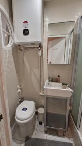 a small bathroom with a toilet and a sink at Michel Ange in Paris