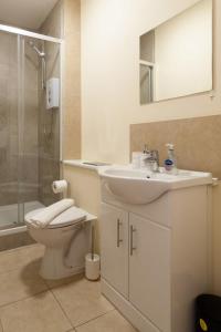 a bathroom with a sink and a toilet and a shower at Modern 2 Bed Attic Apartment in Brixton in London