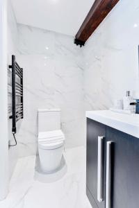 a white bathroom with a toilet and a sink at Characterful 1 Bed Apartment in Burton-on-Trent in Burton upon Trent