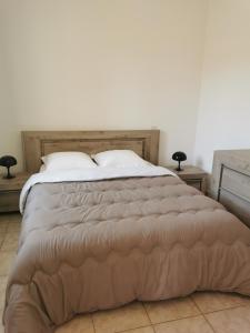 sypialnia z dużym łóżkiem i 2 szafkami nocnymi w obiekcie Terres de France - Les Hauts du Maquis w mieście Linguizzetta
