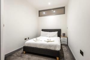 a bedroom with a bed and a mirror on the wall at Budget 1 Bed Apartment in Central Doncaster in Doncaster
