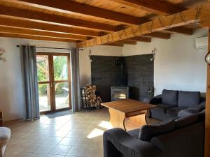a living room with couches and a table and a fireplace at HUBERTOWO in Borucino