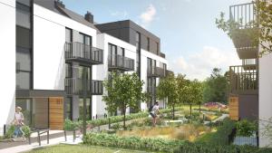 an artist rendering of a building with a garden at Baltic Line Marina-Mewa in Gdańsk