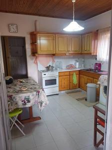 a kitchen with a table and a stove top oven at ΕΥΧΆΡΙΣΤΗ ΔΙΑΜΟΝΉ in Pýrgos