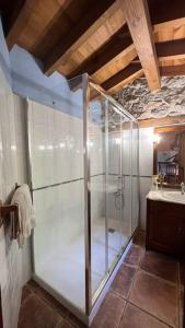 uma cabina de duche em vidro na casa de banho com um lavatório em Los Acebos de Pena Cabarga em Sobremazas