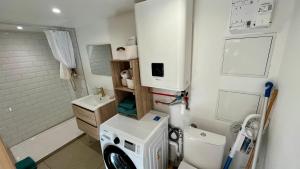 bagno con servizi igienici, lavandino e lavatrice di Logement Cosy plein centre village avec mezzanines a Venerque