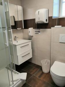 ein Bad mit einem WC und einem Waschbecken in der Unterkunft Beaumane Rooms in Caux sur Montreux