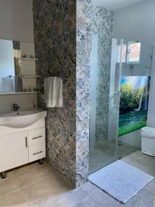a bathroom with a shower and a sink at Maria's Entire House HIGUEY 2BD in Higuey