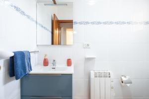 a small bathroom with a sink and a mirror at Antiga escola Pla del Sabater in Culla +24 photos