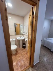 a bathroom with a toilet and a sink at Pensión Arnedo in Arnedo