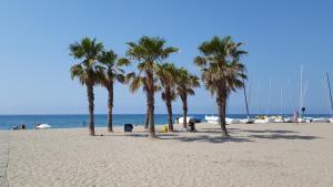 a group of palm trees on a sandy beach at Mandala apARTments in Calafell