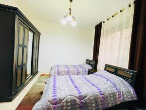 a bedroom with two beds and a window at Spacious family friendly apartment - Free Barking in Amman