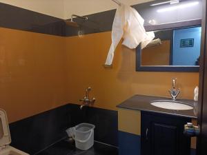 ein Bad mit einem Waschbecken und einem Spiegel in der Unterkunft Malanadu Tourist Home in Hosdrug