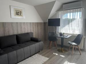 a living room with a couch and a table and chairs at Apartment Révész in Harkány