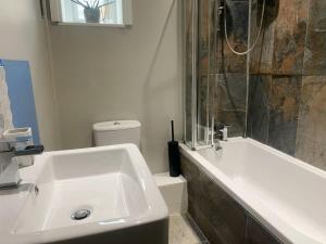 a bathroom with a sink and a tub and a toilet at Charming and Stylish Redland One Bedroom Apartment in Bristol